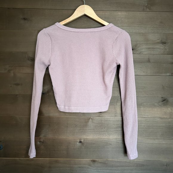 MWL Madewell Waffle Thermal Long Sleeve Crop Tee Top Shirt - Picture 3 of 4